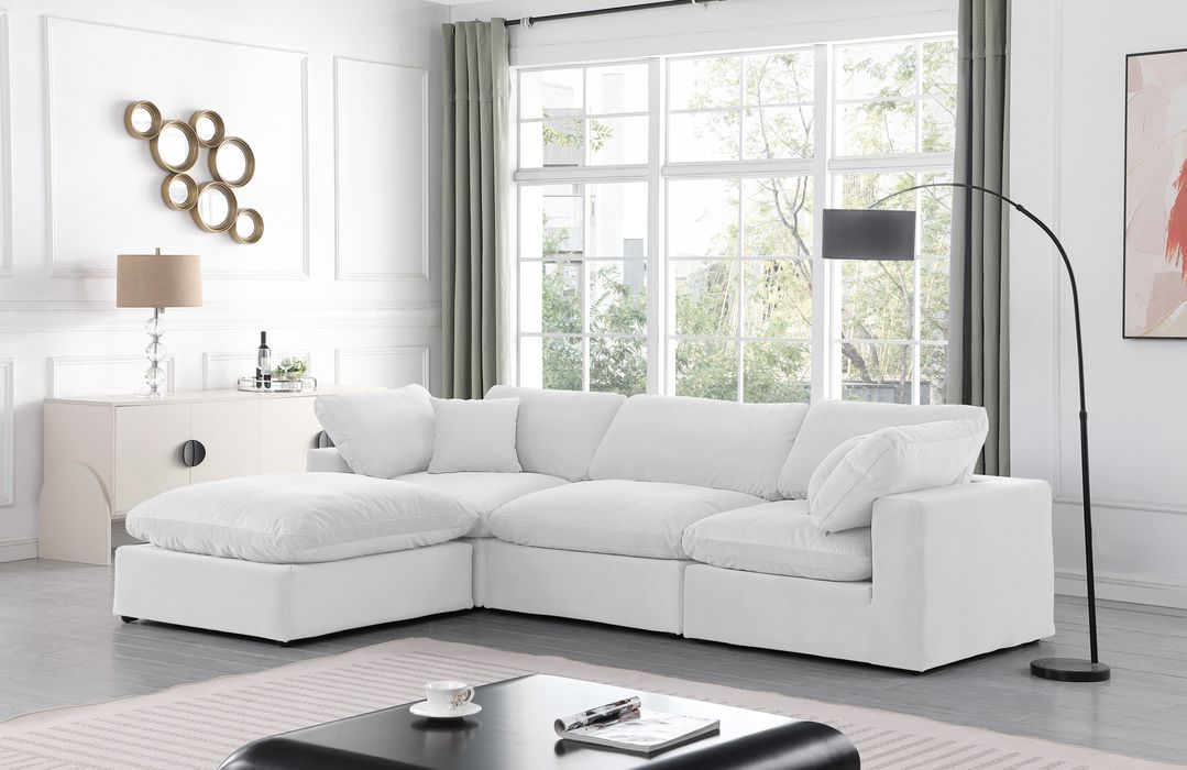 Meridian Furniture - Comfy 119" Cream Velvet Upholstered 4pc. Sectional - 189Cream-Sec4A - GreatFurnitureDeal