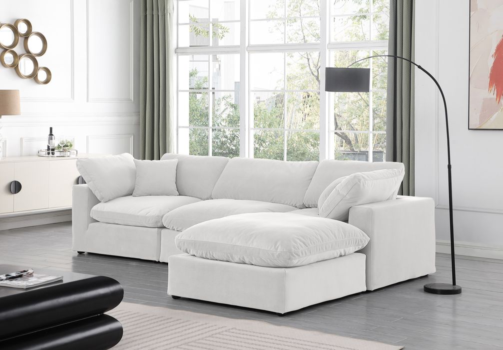 Meridian Furniture - Comfy 119" Cream Velvet Upholstered 4pc. Sectional - 189Cream-Sec4A - GreatFurnitureDeal