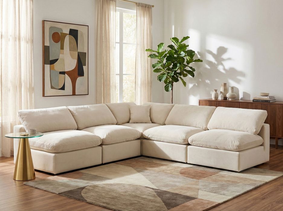 Meridian Furniture - Comfy 118" Cream Velvet Upholstered 5pc. Sectional - 189Cream-Sec5B - GreatFurnitureDeal