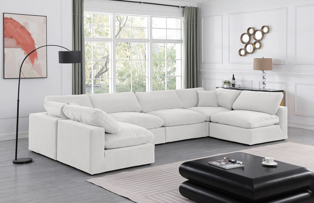 Meridian Furniture - Comfy 158" Cream Velvet Upholstered 6pc. Sectional - 189Cream-Sec6D - GreatFurnitureDeal