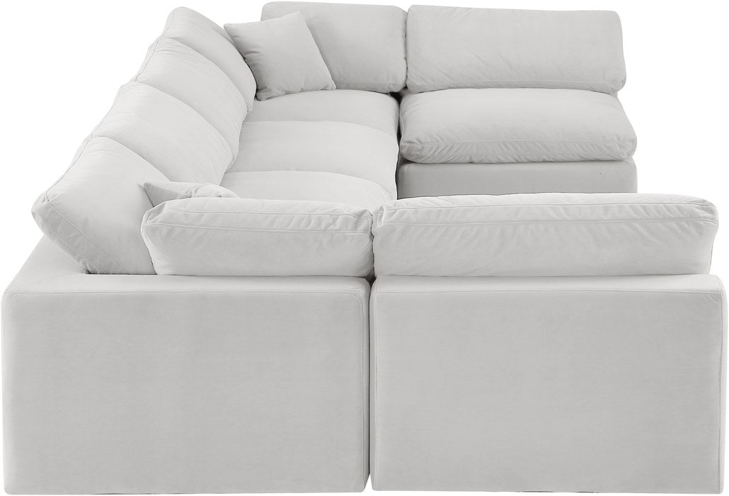 Meridian Furniture - Comfy 158" Cream Velvet Upholstered 6pc. Sectional - 189Cream-Sec6D - GreatFurnitureDeal