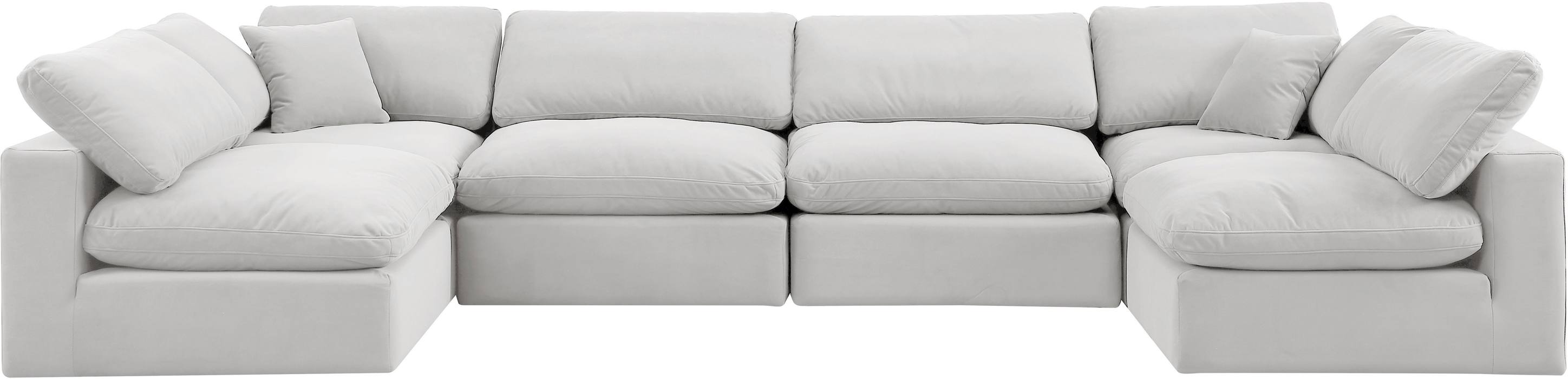 Meridian Furniture - Comfy 158" Cream Velvet Upholstered 6pc. Sectional - 189Cream-Sec6D - GreatFurnitureDeal