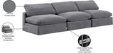 Meridian Furniture - Comfy 117" Grey Velvet Upholstered 3pc. Armless Sofa - 189Grey-S117 - GreatFurnitureDeal