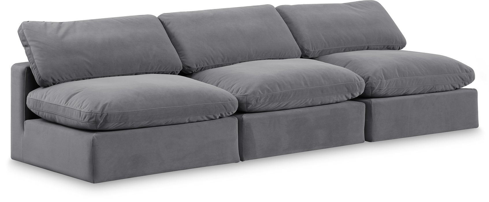 Meridian Furniture - Comfy 117" Grey Velvet Upholstered 3pc. Armless Sofa - 189Grey-S117 - GreatFurnitureDeal