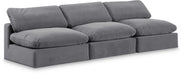 Meridian Furniture - Comfy 117" Grey Velvet Upholstered 3pc. Armless Sofa - 189Grey-S117 - GreatFurnitureDeal