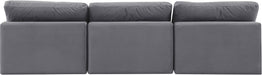 Meridian Furniture - Comfy 117" Grey Velvet Upholstered 3pc. Armless Sofa - 189Grey-S117 - GreatFurnitureDeal