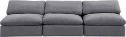 Meridian Furniture - Comfy 117" Grey Velvet Upholstered 3pc. Armless Sofa - 189Grey-S117 - GreatFurnitureDeal