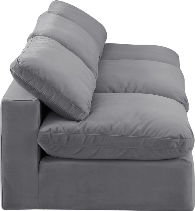 Meridian Furniture - Comfy 117" Grey Velvet Upholstered 3pc. Armless Sofa - 189Grey-S117 - GreatFurnitureDeal