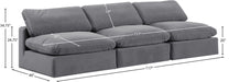 Meridian Furniture - Comfy 117" Grey Velvet Upholstered 3pc. Armless Sofa - 189Grey-S117 - GreatFurnitureDeal