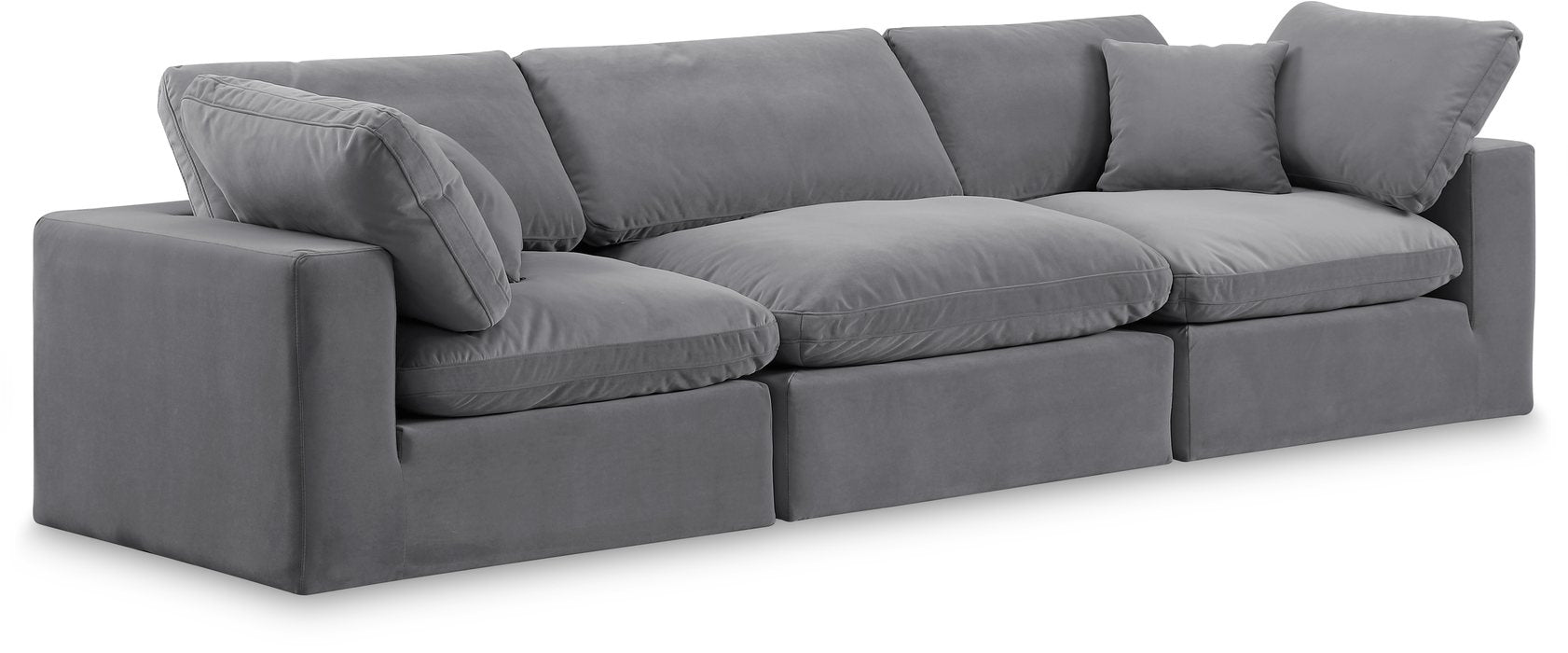 Meridian Furniture - Comfy 119" Grey Velvet Upholstered 3pc. Sofa - 189Grey-S119 - GreatFurnitureDeal
