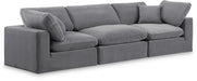 Meridian Furniture - Comfy 119" Grey Velvet Upholstered 3pc. Sofa - 189Grey-S119 - GreatFurnitureDeal