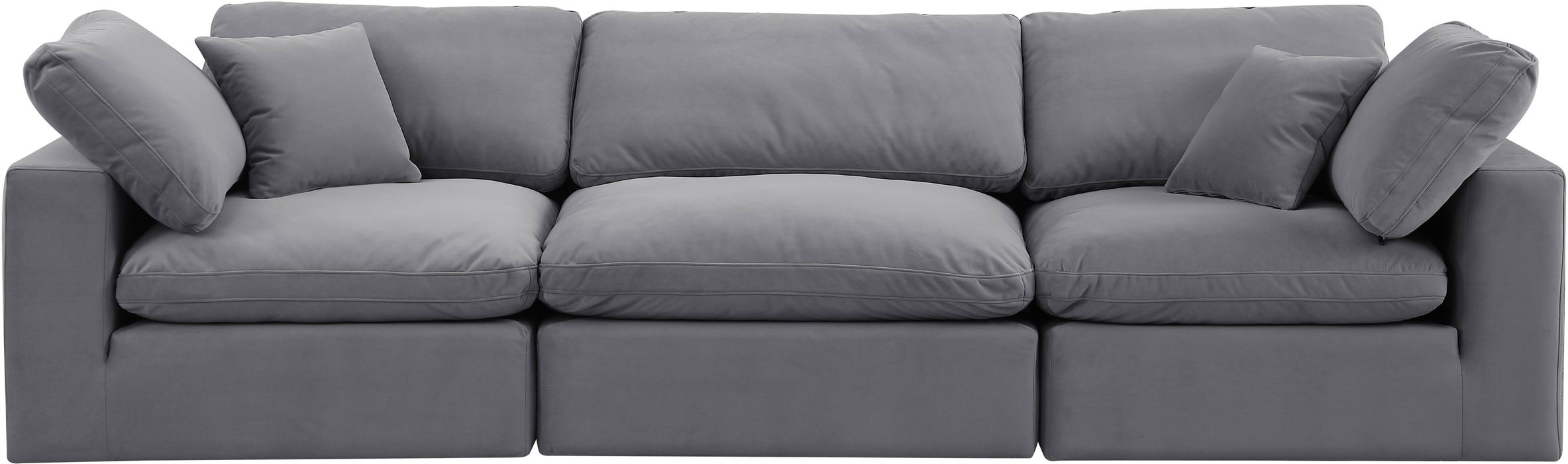 Meridian Furniture - Comfy 119" Grey Velvet Upholstered 3pc. Sofa - 189Grey-S119 - GreatFurnitureDeal