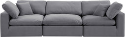 Meridian Furniture - Comfy 119" Grey Velvet Upholstered 3pc. Sofa - 189Grey-S119 - GreatFurnitureDeal