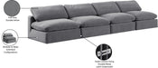 Meridian Furniture - Comfy 156" Grey Velvet Upholstered 4pc. Armless Sofa - 189Grey-S156 - GreatFurnitureDeal