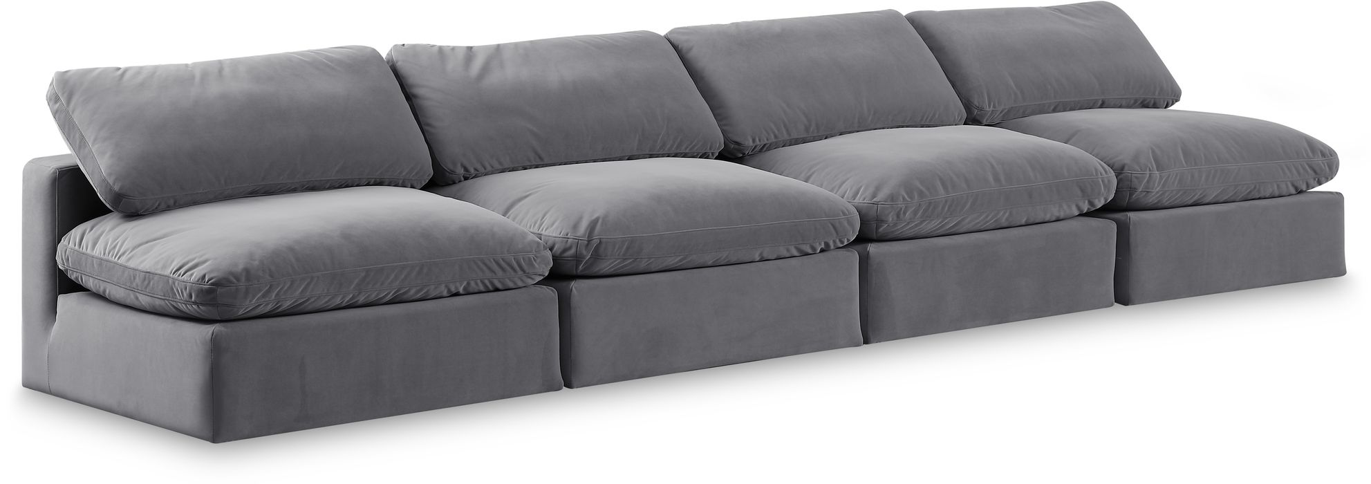 Meridian Furniture - Comfy 156" Grey Velvet Upholstered 4pc. Armless Sofa - 189Grey-S156 - GreatFurnitureDeal
