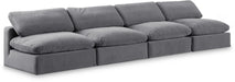 Meridian Furniture - Comfy 156" Grey Velvet Upholstered 4pc. Armless Sofa - 189Grey-S156 - GreatFurnitureDeal