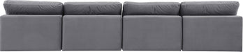 Meridian Furniture - Comfy 156" Grey Velvet Upholstered 4pc. Armless Sofa - 189Grey-S156 - GreatFurnitureDeal