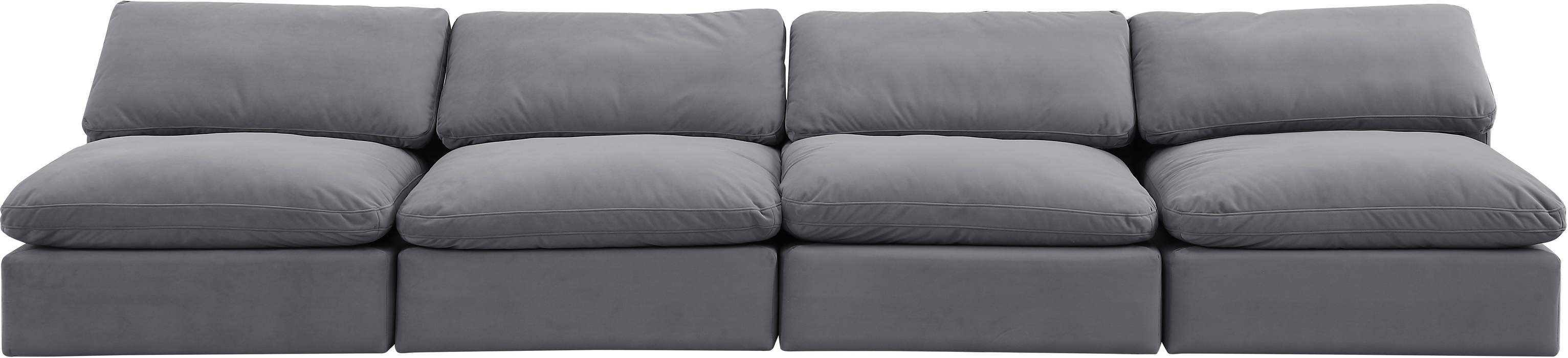 Meridian Furniture - Comfy 156" Grey Velvet Upholstered 4pc. Armless Sofa - 189Grey-S156 - GreatFurnitureDeal
