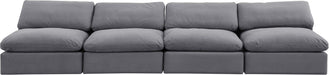 Meridian Furniture - Comfy 156" Grey Velvet Upholstered 4pc. Armless Sofa - 189Grey-S156 - GreatFurnitureDeal