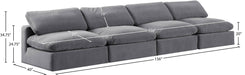 Meridian Furniture - Comfy 156" Grey Velvet Upholstered 4pc. Armless Sofa - 189Grey-S156 - GreatFurnitureDeal