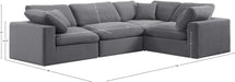 Meridian Furniture - Comfy 119" Grey Velvet Upholstered 4pc. Sectional - 189Grey-Sec4C - GreatFurnitureDeal