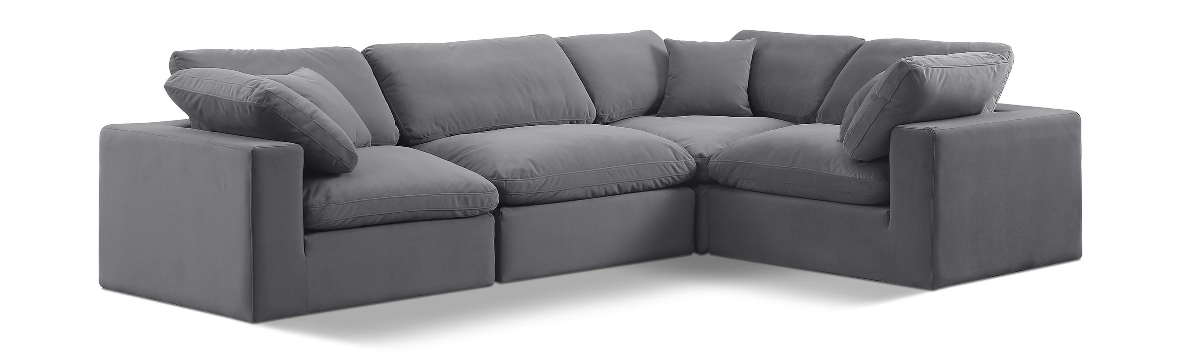 Meridian Furniture - Comfy 119" Grey Velvet Upholstered 4pc. Sectional - 189Grey-Sec4C - GreatFurnitureDeal