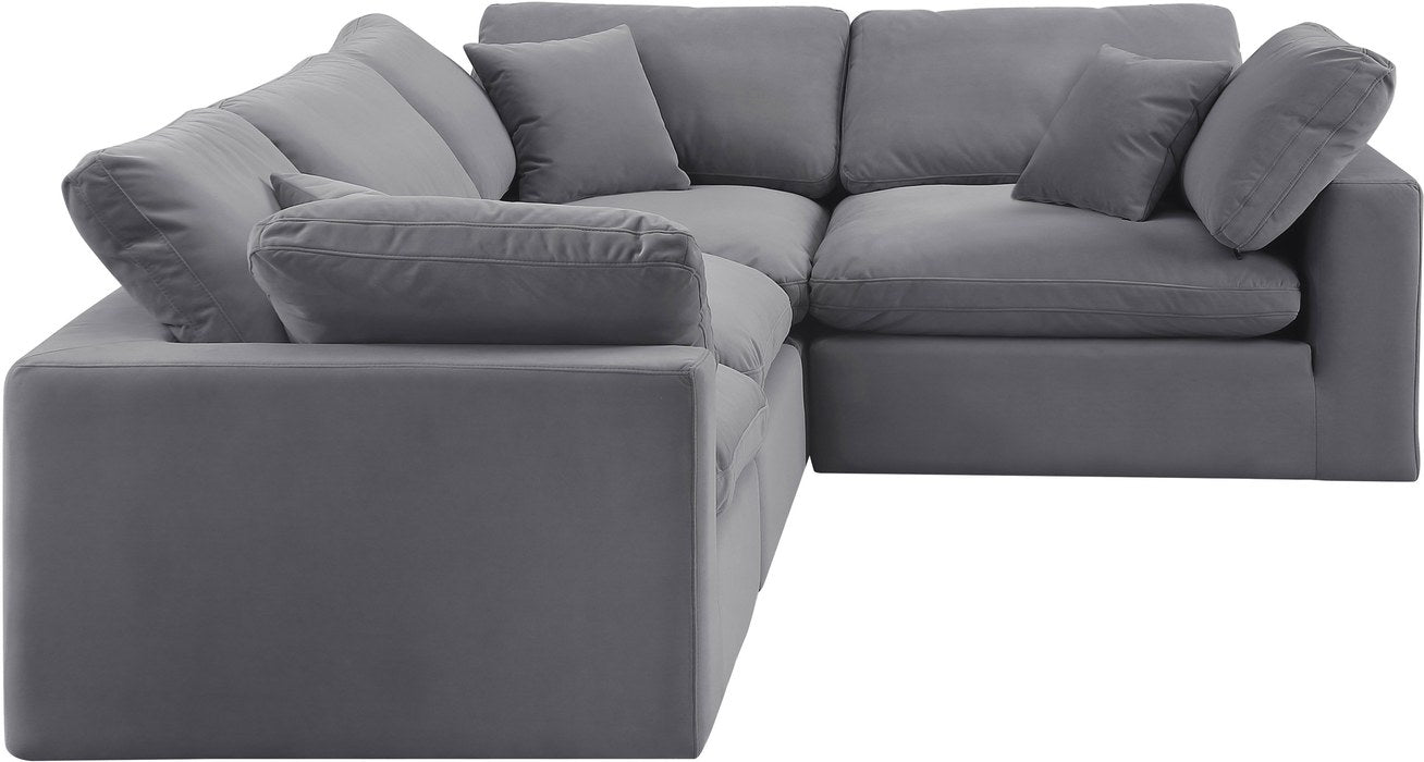 Meridian Furniture - Comfy 119" Grey Velvet Upholstered 4pc. Sectional - 189Grey-Sec4C - GreatFurnitureDeal