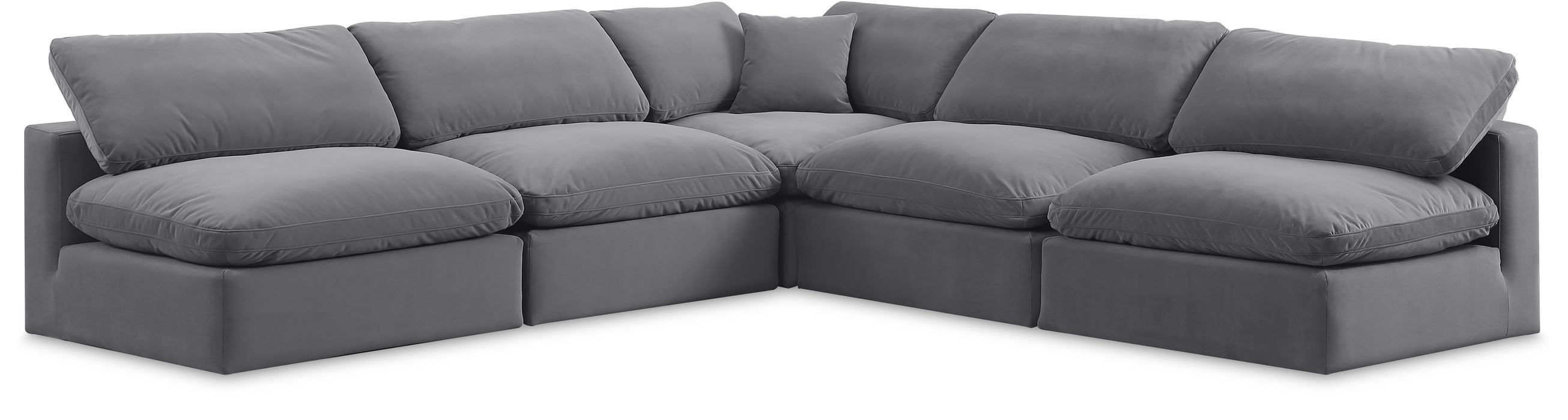 Meridian Furniture - Comfy 118" Grey Velvet Upholstered 5pc. Sectional - 189Grey-Sec5B - GreatFurnitureDeal