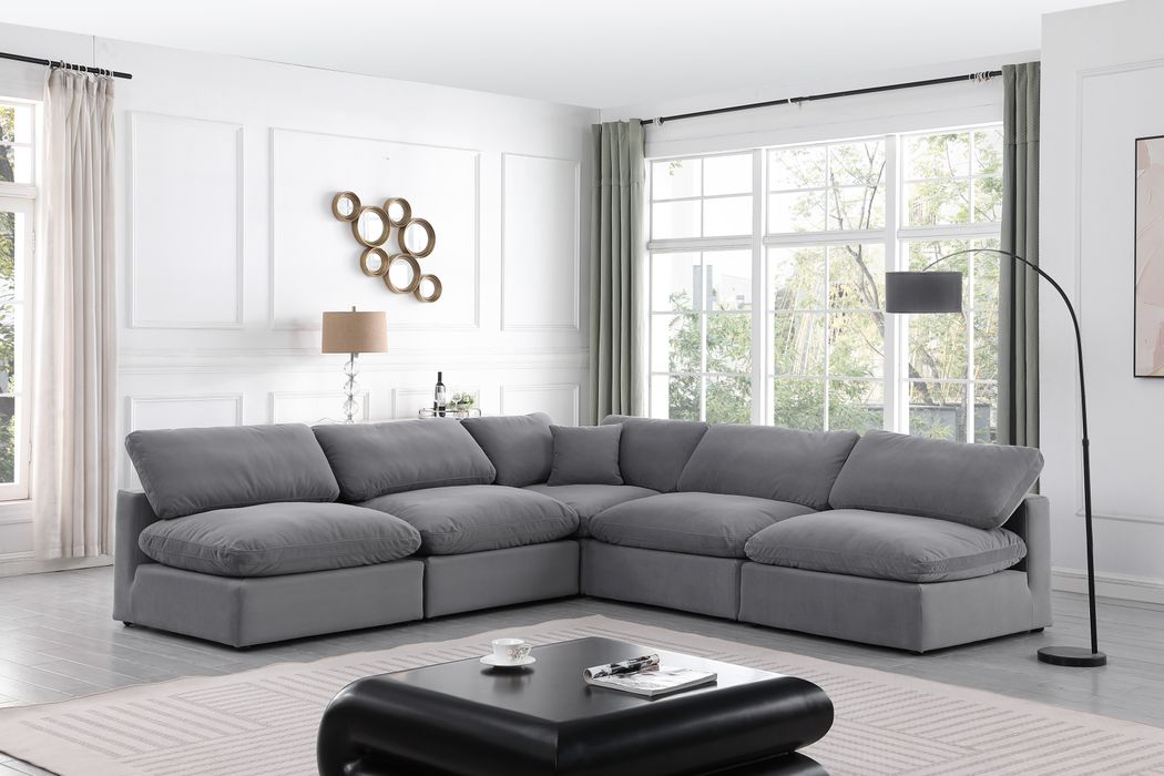 Meridian Furniture - Comfy 118" Grey Velvet Upholstered 5pc. Sectional - 189Grey-Sec5B - GreatFurnitureDeal