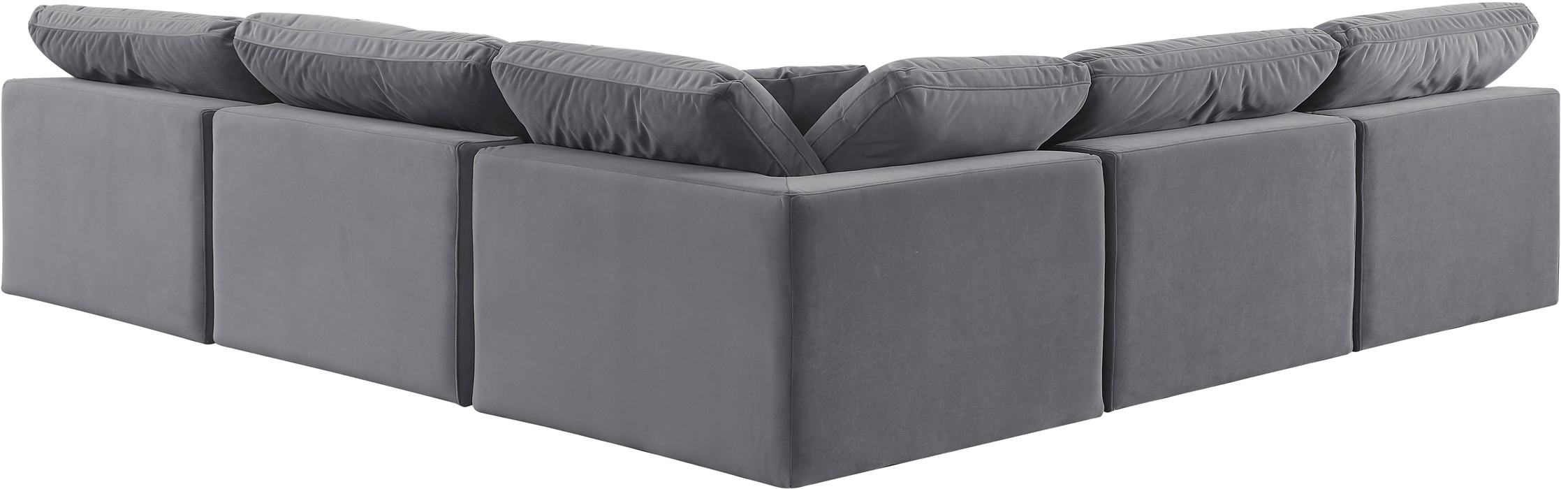 Meridian Furniture - Comfy 118" Grey Velvet Upholstered 5pc. Sectional - 189Grey-Sec5B - GreatFurnitureDeal