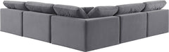 Meridian Furniture - Comfy 118" Grey Velvet Upholstered 5pc. Sectional - 189Grey-Sec5B - GreatFurnitureDeal