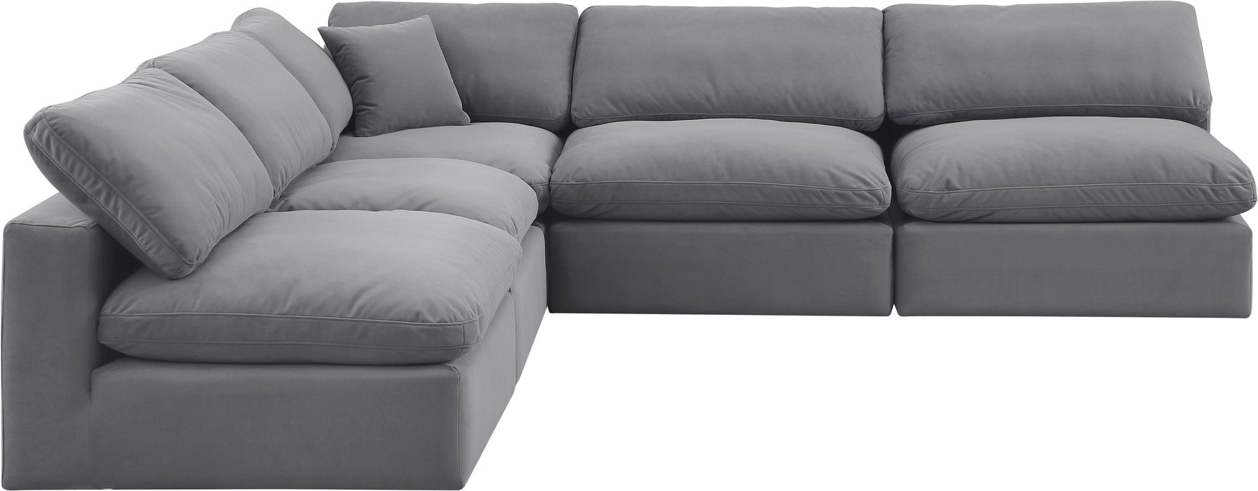 Meridian Furniture - Comfy 118" Grey Velvet Upholstered 5pc. Sectional - 189Grey-Sec5B - GreatFurnitureDeal