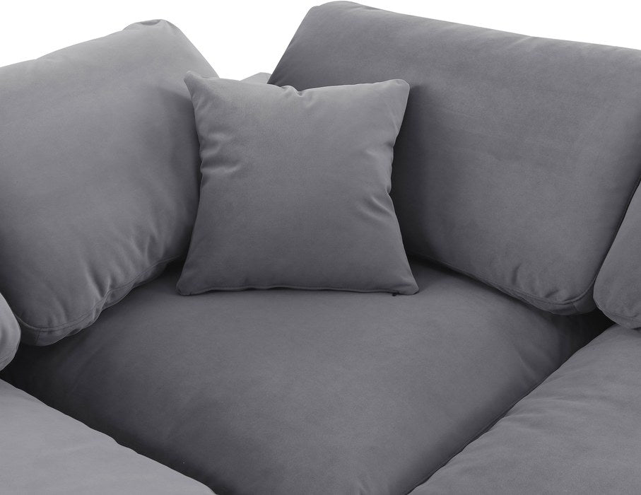 Meridian Furniture - Comfy 118" Grey Velvet Upholstered 5pc. Sectional - 189Grey-Sec5B - GreatFurnitureDeal