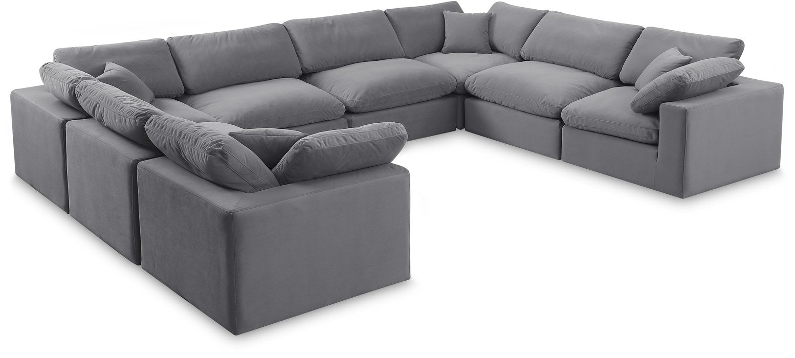 Meridian Furniture - Comfy 158" Grey Velvet Upholstered 8pc. Sectional - 189Grey-Sec8A - GreatFurnitureDeal