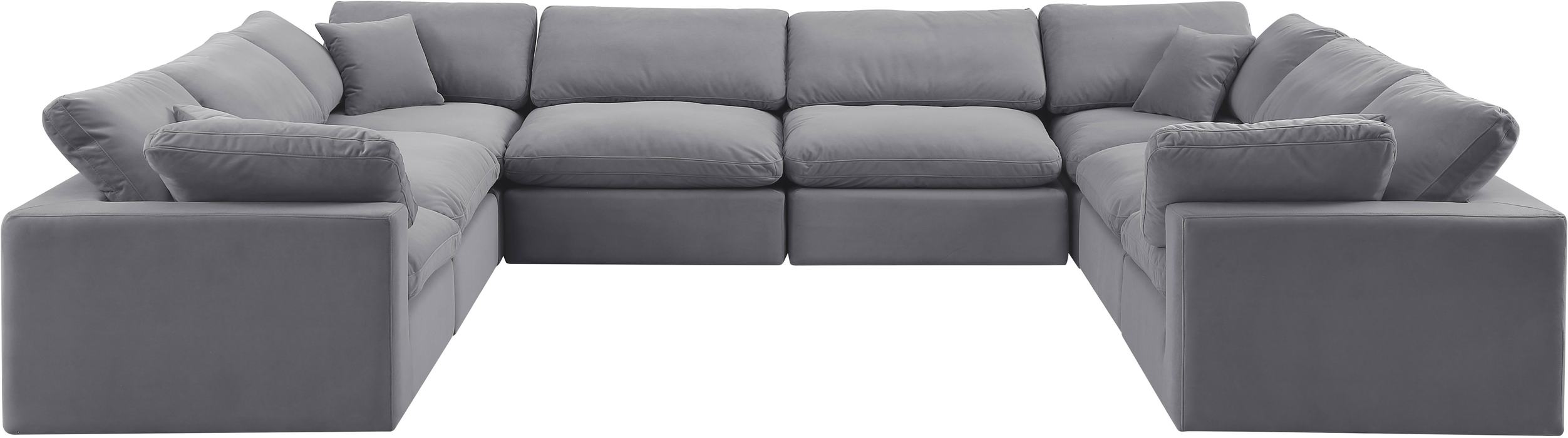 Meridian Furniture - Comfy 158" Grey Velvet Upholstered 8pc. Sectional - 189Grey-Sec8A - GreatFurnitureDeal