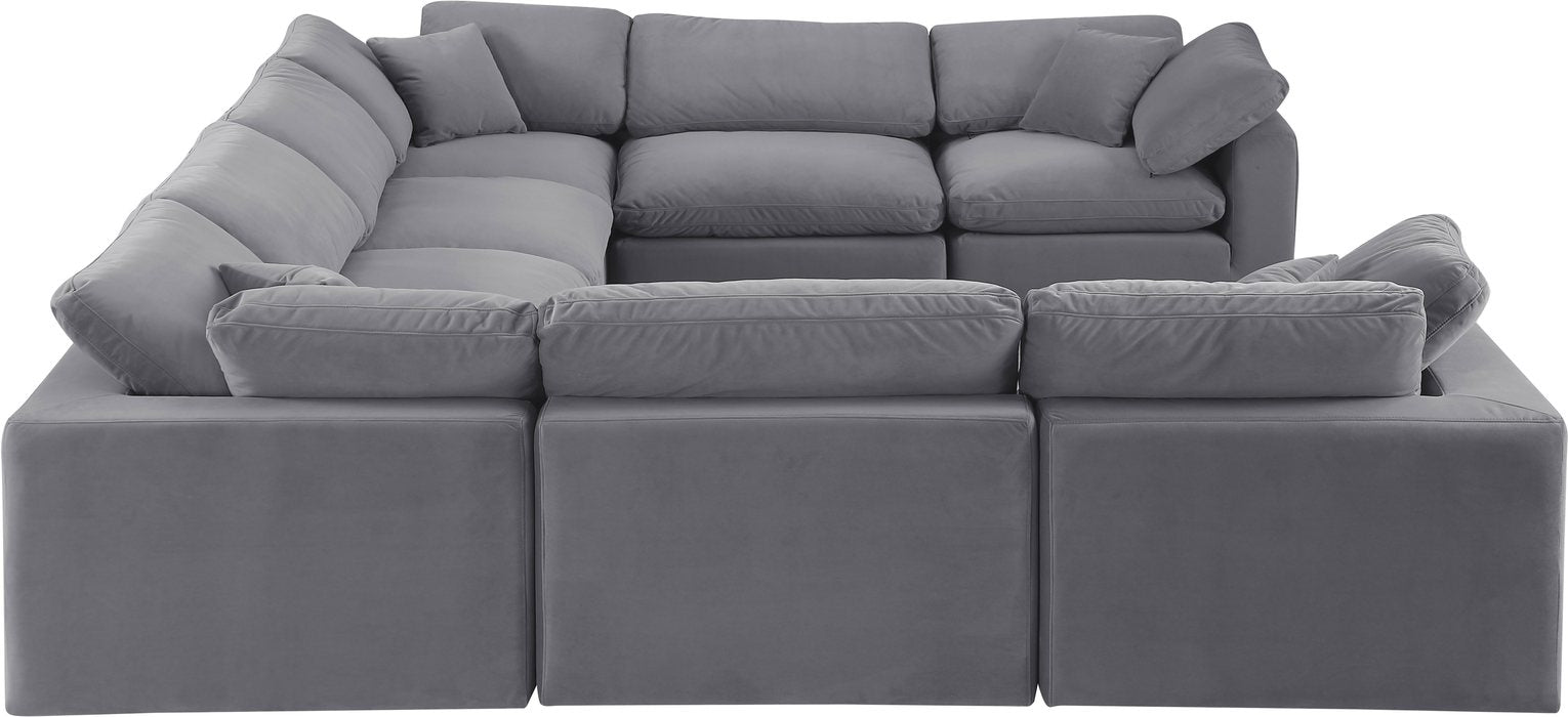 Meridian Furniture - Comfy 158" Grey Velvet Upholstered 8pc. Sectional - 189Grey-Sec8A - GreatFurnitureDeal