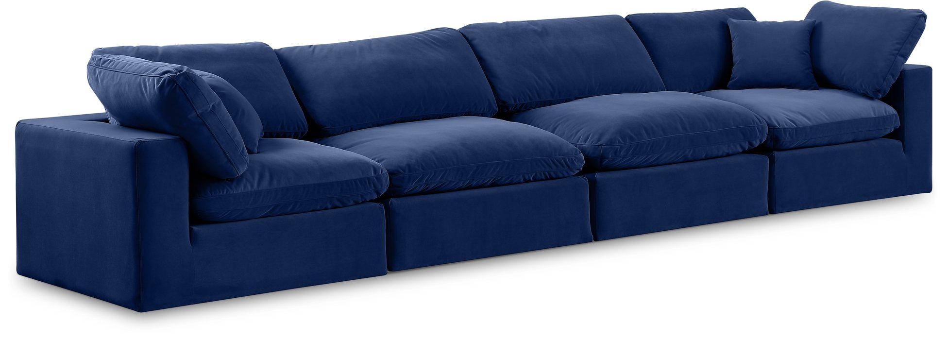 Meridian Furniture - Comfy 158" Navy Velvet Upholstered 4pc. Sofa - 189Navy-S158 - GreatFurnitureDeal
