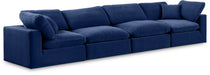 Meridian Furniture - Comfy 158" Navy Velvet Upholstered 4pc. Sofa - 189Navy-S158 - GreatFurnitureDeal