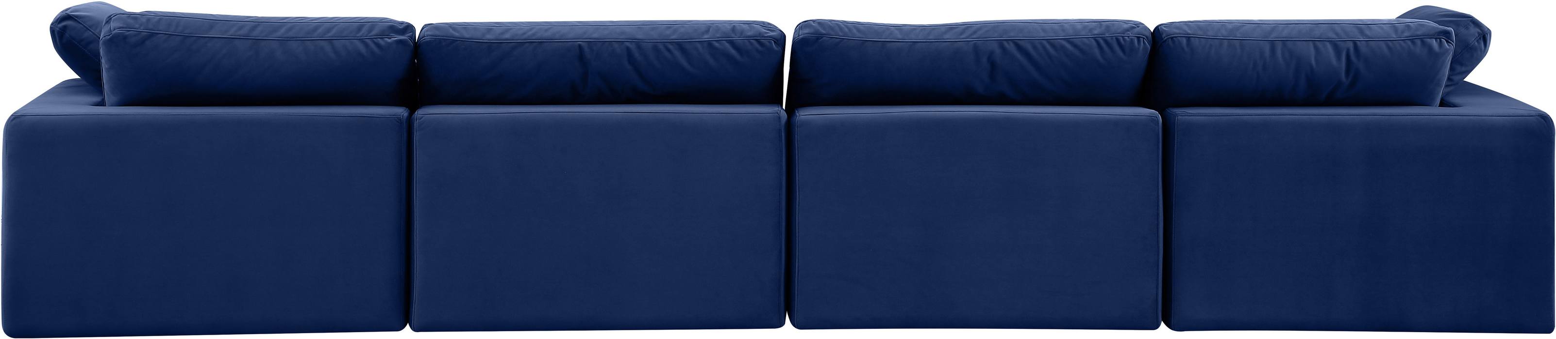 Meridian Furniture - Comfy 158" Navy Velvet Upholstered 4pc. Sofa - 189Navy-S158 - GreatFurnitureDeal