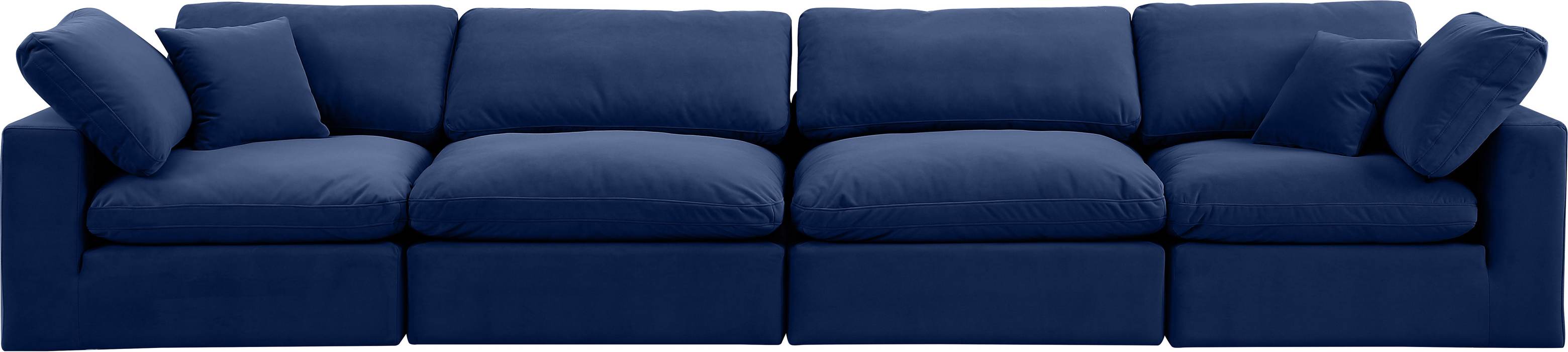 Meridian Furniture - Comfy 158" Navy Velvet Upholstered 4pc. Sofa - 189Navy-S158 - GreatFurnitureDeal