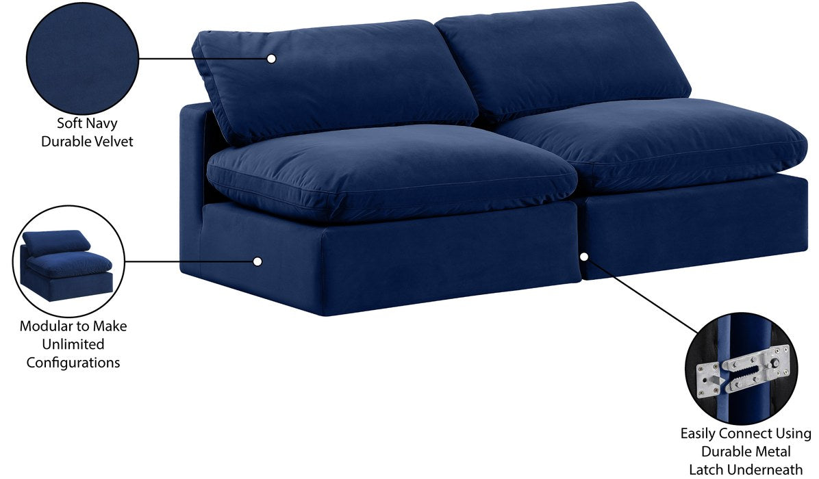 Meridian Furniture - Comfy 78" Navy Velvet Upholstered 2pc. Armless Sofa - 189Navy-S78 - GreatFurnitureDeal