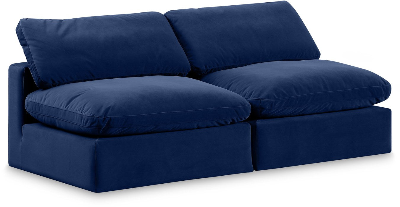 Meridian Furniture - Comfy 78" Navy Velvet Upholstered 2pc. Armless Sofa - 189Navy-S78 - GreatFurnitureDeal