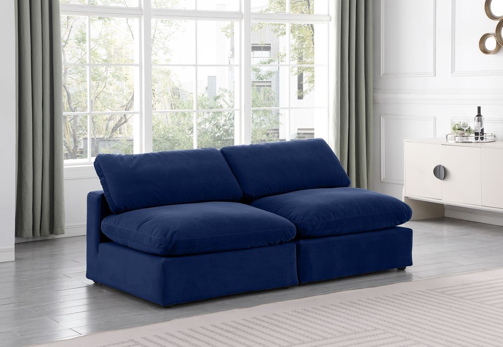 Meridian Furniture - Comfy 78" Navy Velvet Upholstered 2pc. Armless Sofa - 189Navy-S78 - GreatFurnitureDeal