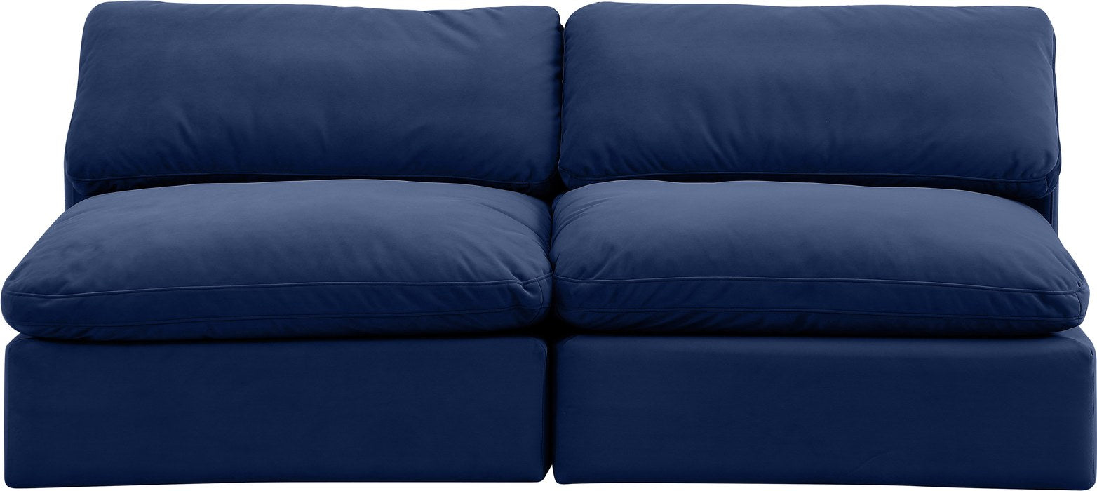 Meridian Furniture - Comfy 78" Navy Velvet Upholstered 2pc. Armless Sofa - 189Navy-S78 - GreatFurnitureDeal