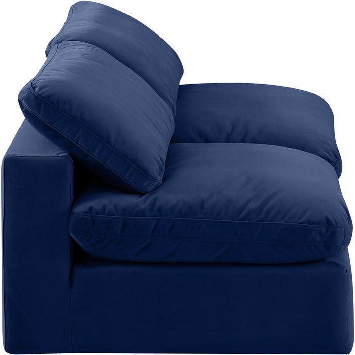 Meridian Furniture - Comfy 78" Navy Velvet Upholstered 2pc. Armless Sofa - 189Navy-S78 - GreatFurnitureDeal