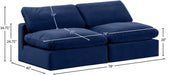 Meridian Furniture - Comfy 78" Navy Velvet Upholstered 2pc. Armless Sofa - 189Navy-S78 - GreatFurnitureDeal