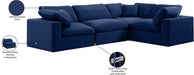 Meridian Furniture - Comfy 119" Navy Velvet Upholstered 4pc. Sectional - 189Navy-Sec4C - GreatFurnitureDeal
