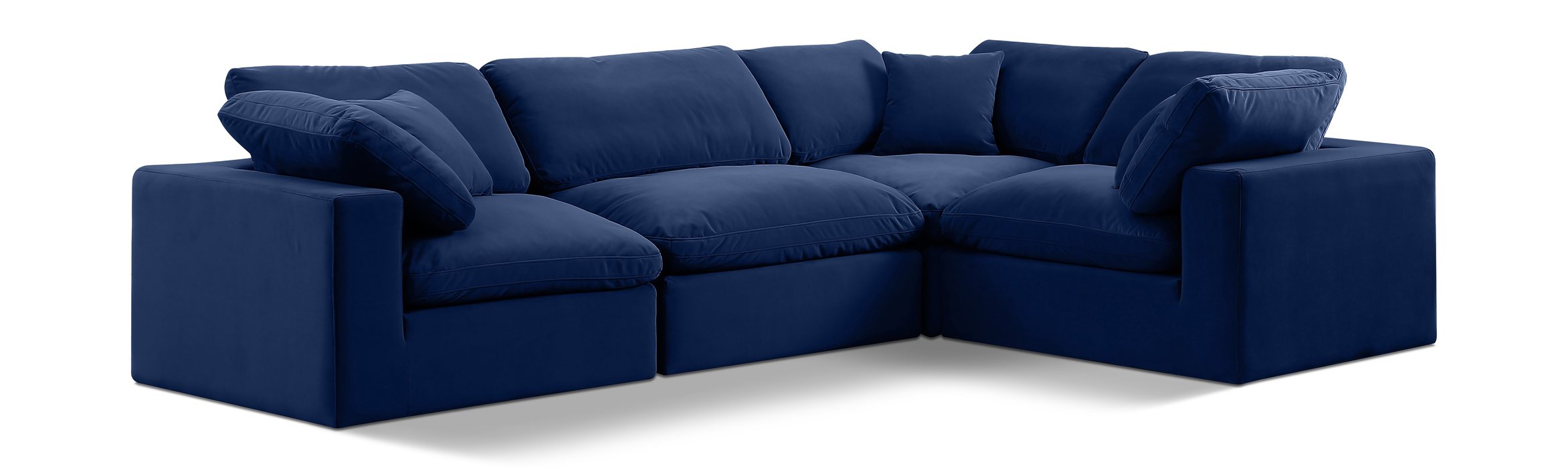 Meridian Furniture - Comfy 119" Navy Velvet Upholstered 4pc. Sectional - 189Navy-Sec4C - GreatFurnitureDeal