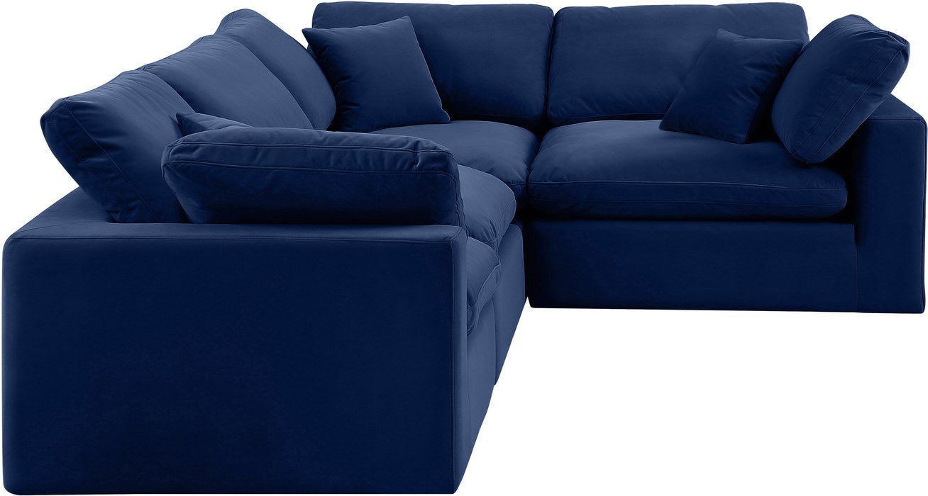 Meridian Furniture - Comfy 119" Navy Velvet Upholstered 4pc. Sectional - 189Navy-Sec4C - GreatFurnitureDeal
