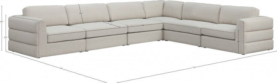 Meridian Furniture - Beckham 152" Linen Textured Fabric Upholstered 6 Piece Modular Sectional - 681Beige-Sec6D - GreatFurnitureDeal